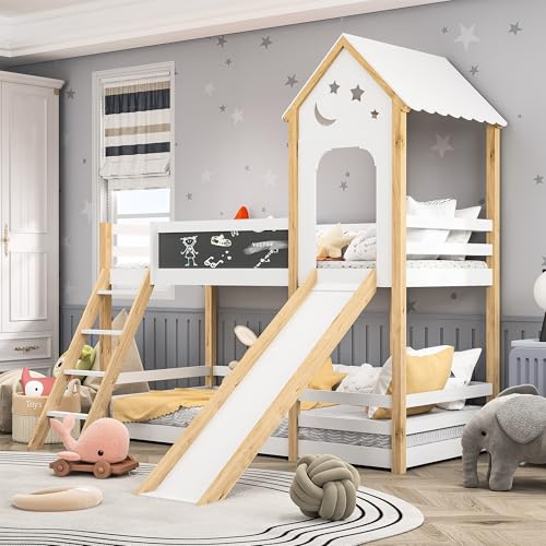 Callicarpa Lit superposé 90x200 cm mezzanine rangement escalier toboggan lit double enfant-adolescent cadre bois massif sans matelas (style 2)
