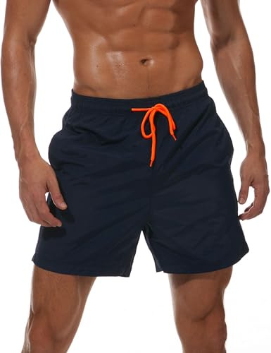 Badbyxor för män, badshorts, fritid, strandshorts, träningsshorts, boardshorts, badbyxor, män | snabbtorkande | nätfoder | kontrasterande dragsko | badshorts, män, korta, marinblå, S