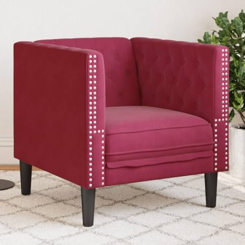 Somanki Chesterfield-Sessel Weinrot Samt, Sessel Wohnzimmer, Lesesessel, Stillsessel, TV Relaxsessel - 372677