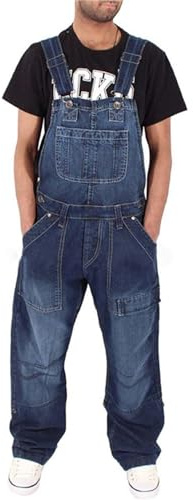 Snakell Men's Dark Blue Denim Dungarees Overalls XL Casual Loose Fit Sleeveless