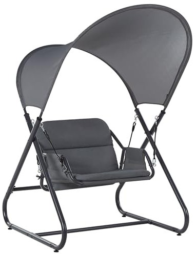 Beliani Modern Outdoor Swing Seat Polyester with Mesh Canopy Steel Frame Dark Grey Solagna