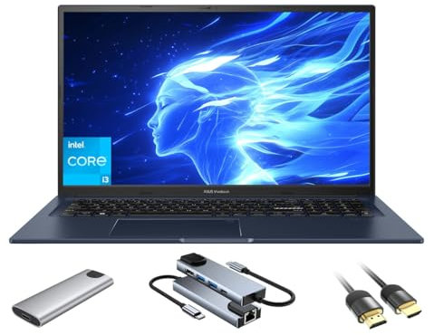 ASUS Vivobook ordinateur portable, écran FHD antireflectif de 17,3, 16 Go RAM, 512 Go SSD + 128 Go, processeur Core i3-1215U jusqu'à 4,4 GHz, WiFi 6E, webcam, clavier, stockage