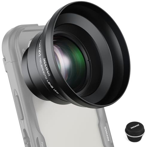 NEEWER HD 65mm Telephoto Phone Camera Lens with Lens Hood Only for 17mm Thread Lens Backplate Cell Phone Cage Case, 1.7X Zoom Lens Attachment Compatible with iPhone 16 15 S25 S24 Ultra Android, LS-66