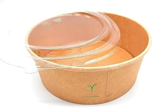 Generico 50 Insalatiere 750 ML in carta cartoncino kraft avana marrone - ciotole bowl per asporto food delivery insalate riso pokè zuppe pasta (senza coperchio)