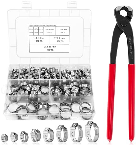 Colliers de Serrage en Acier Inoxydable avec Pince, Assortiment (6-23.5mm) pour Tuyaux D'eau, Plomberie et Utilisation Automobile, y Compris les Colliers de Serrage Pex (150 pcs 8 tailles)
