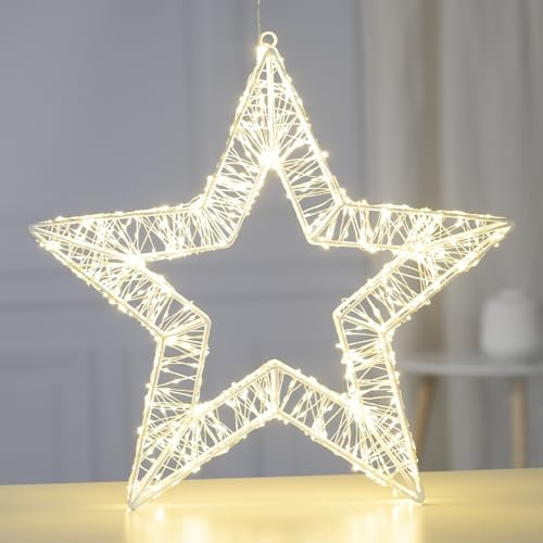 Ideen mit Herz LED-Metall-Stern | weiß | Weihnachts-Licht | Winter-Dekoration | Fenster-Beleuchtung | zum Aufhängen und Aufstellen | 960 warmweiße LEDs | 40,2 cm x 39,5 cm x 4,9 cm
