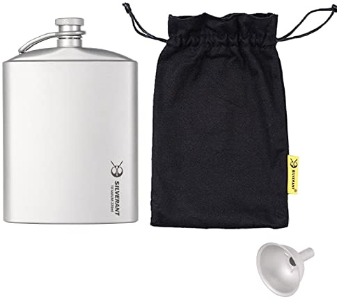 SILVERANT Flasque en titane avec entonnoir et bouchon à vis pour camping, randonnée, voyage, extérieur (220 ml, sablé)