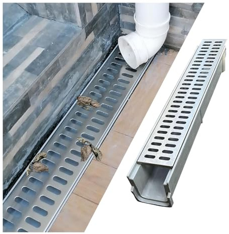 Canale Di Drenaggio Per Giardino All'aperto, Trogolo In Resina A Forma Di U Con Griglia Per Liquami In Acciaio Inox, Canaletta Scolo Acqua Piovana Per Calcestruzzo Sotterraneo(60x10x6cm/23.6x4x2.4in)