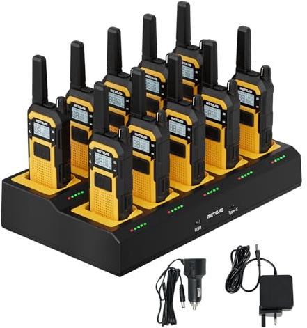 Retevis RB648 Walkie Talkies for Adults With 10 way Charger Industries | MIL-STD-810H Heavy Duty IP67 Waterproof Dropproof Dustproof 2000mAh Battery Rugged Two Way Radios (10 Pack, Yellow)