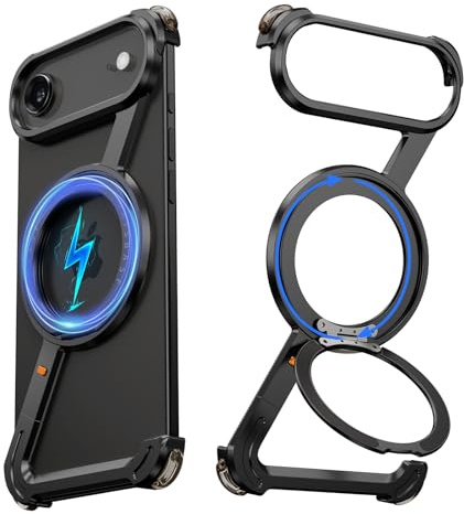 NIFBANG Coque de protection en forme de Z pour iPhone Air sans cadre, avec support magnétique rotatif à 360°, fine en aluminium militaire résistant aux chocs, noir