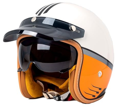 Casques Jet De Moto Casques Vintage ECEDOT Homologué Casque Mobylette Moto Bols pour Adulte Femme Homme avec Visière Face Ouverte À L'allemande Demi Casque De Moto 8,L:59-60CM