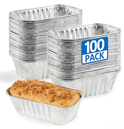 Benestanti 100 Pack 1Lb Mini Aluminum Foil Loaf Pans – 6 x 3.5 x 2 Disposable Small Bread Tins Oven Safe for Baking, Meatloaf, Cake, Holiday Treats, Food Storage & Takeout