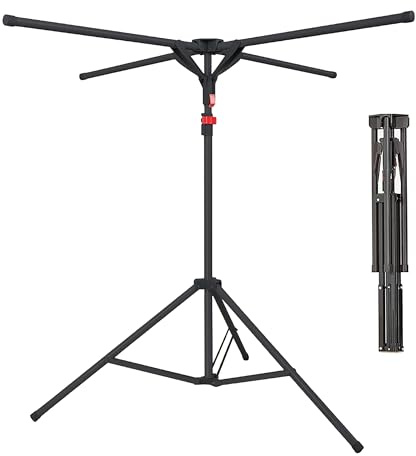 Relaxdays torkställning, hopfällbar, upp till 15 kg, höjdjusterbar, svart | H x D: 100-180 x 125 cm