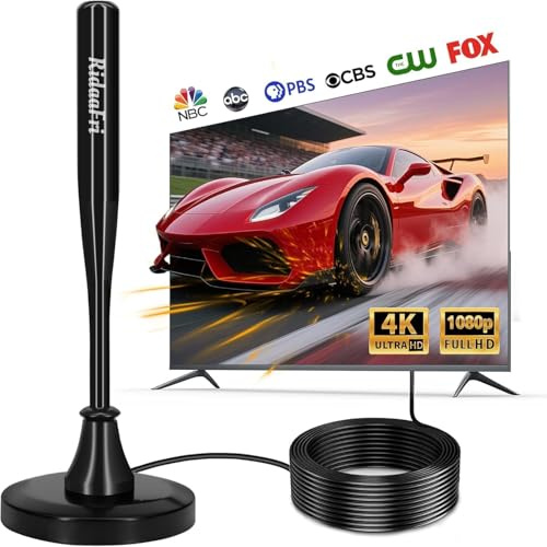 RidaaFri Digital TV Antenna Indoor for Smart TV HDTV Television, Strong Magnetic Base and 360° Reception, Support Free Local 4K 1080P Channels Easy Installation with 16FT Coax Cable