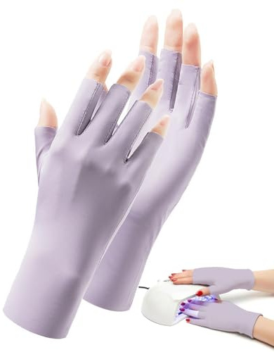 CULEB 1 Par Guantes Anti UV,Profesional UPF50+ Guantes Sin Dedos con Anti UV,Guantes de Manicura en Gel para Lámparas de Uñas,para Manicura Esmalte Uñas Ciclismo Fitness(Morado)