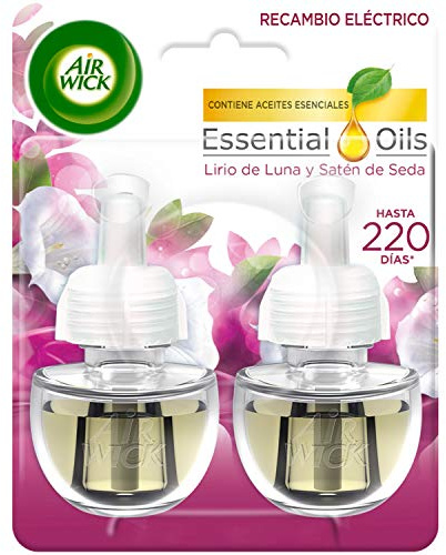Air Wick Eléctrico - Recambio de ambientador automático eléctrico, Aroma a Lirio de Luna y Satén de Seda - 2 x 19ml