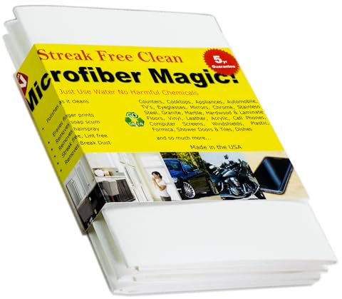 Microfiber Magic Streak Free Cleaning Cloth 3 Pack Clean Any Surface with Just Water Eco Friendly Environmentally Safe Perfect for Window, Mirror, Kitchen, Counters, Appliances, Car, Cycle, TV Screen
