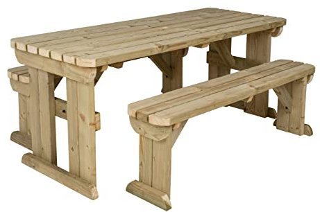 Arbor Garden Solutions 10 Seat Wooden picnic table and bench set, Yews compact rounded patio furniture (8ft, Light Green (Natural))