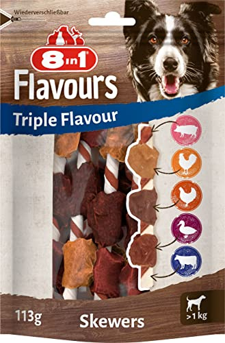 8in1 Triple Flavour Skewers Bastoncini da masticare per cani - Snack da masticare con carne extra, confezione da 113 g (ca. 6 pezzi)