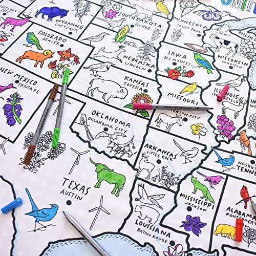 eatsleepdoodle US Map Coloring Tablecloth, 10pk Washable Markers