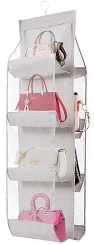 AARAINBOW Hängande handväska organisatör, 8 fickor, garderobsväska organisatör, damhandväska hållare, 44,9 L x 13,5 W, C-ljusgrå