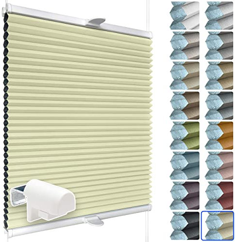 SchattenFreude Waben-Plissee nach Maß für Fenster | 100% verdunkelnd/Blackout | Mit Klemm-Haltern | Klemmfix ohne Bohren | Hellgelb (Weiße Rückseite), Breite: 70-90cm x Höhe: 100-150cm