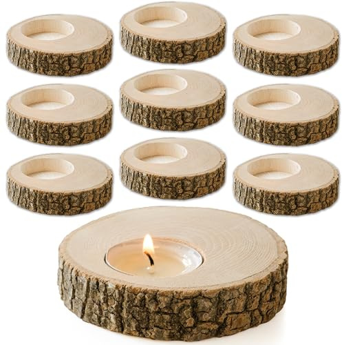 Sarap Tea Light Candle Holders - Pack of 10 Votive Wood Tealight Holder - Centerpieces for Tables - Rustic Wedding Decor and Wedding Favors - Decorative Tealight Candle Holders for Table