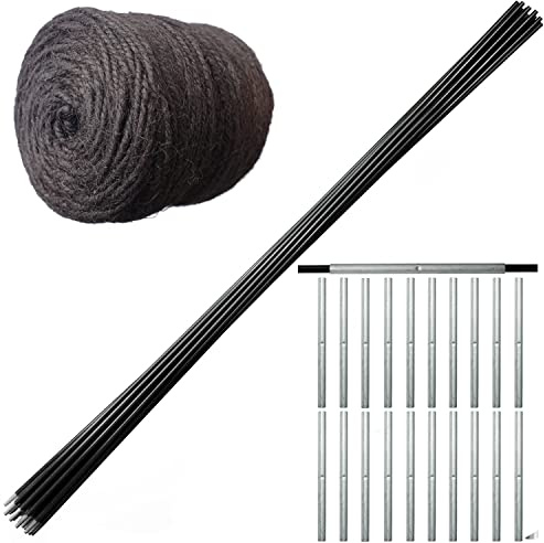 20 Schwarze Rankstäbe Rundstäbe aus Glasfaser (Fiberglas) Glasfaserstäbe 1 m x 7 mm + 100 m Juteschnur + 10 Steckhülsen 150 mm