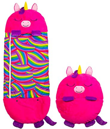 Happy Nappers Einhorn pink | Large 6-12 Jahre | Spielen - kuscheln- schlafen | Flauschiger Kinderschlafsack Kuscheltier, Schlafsack & Kissen - Campingschlafsack
