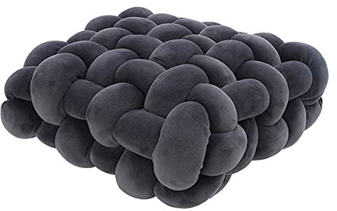 Greenf Knot Kopfkissen, Plüsch Geknotetes Kissen Sofakissen Quadrat Handgemacht Zierkissen Knoten für Schlafzimmer Sofa Wohnzimmer Dekoration (Dunkelgrau)