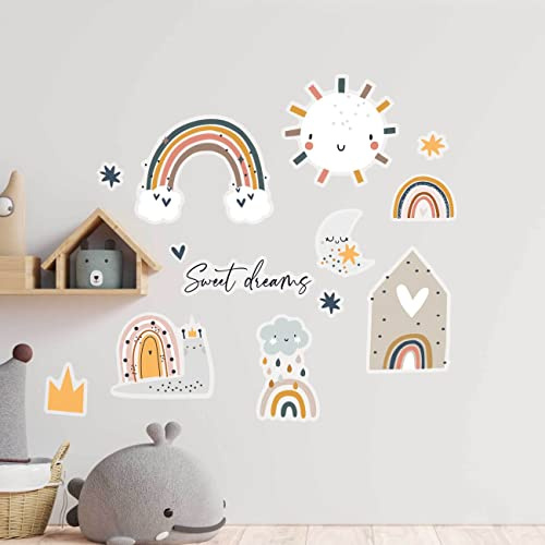 Papierdrachen Wandtattoos - 8 Bögen mit Wandstickern für Kinder - Kinderzimmer Dekoration - Wand Deko - Regenbogen - 22 x 30 cm je Bogen - für Jungen und Mädchen - Set 10
