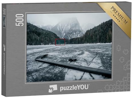puzzleYOU: Puzzle 500 Teile „Eishockeytor auf einem leeren Freilufteisplatz“ – aus der Puzzle-Kollektion Menschen, Eishockey