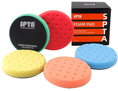 Polierschwamm, SPTA 5tlg 150mm Klett Waffle Polierpad Polierschwämme Polieraufsatz Wachs Schwämme Auto Polierpad Polieren Pad Schwamm Polierschaum Set für 150mm Exzenter Poliermaschine Schleifmaschine