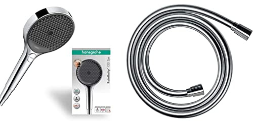 hansgrohe Rainfinity Ducha de mano 130, 3 tipos de chorro, PowderRain, cromo, 26864000 & Isiflex Flexo de ducha 1,60m, cromo, 28276000