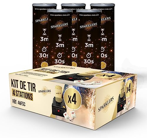 Pack Mariage 4 Déclencheurs + 5 Jets de Scène 3 Mètres / 30 Secondes + Télécommande pour Machine d'allumage de Jet de Scène Artifice pour Intérieur à Étincelles Lumineuses - SPARKLERS CLUB®