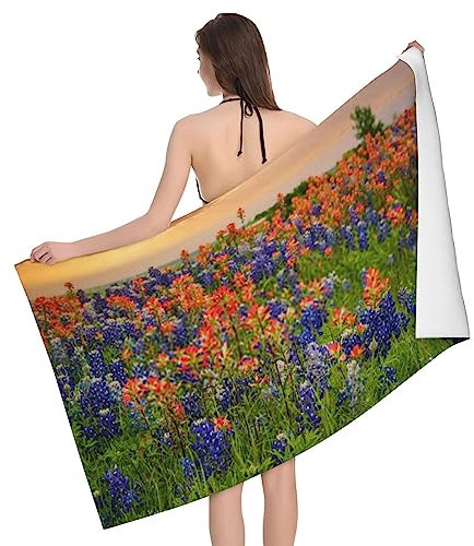Texas Bluebonnets Scenery Mikrofaser-Badetücher sind weich und hautfreundlich, geeignet für Männer und Frauen und zum schnellen Trocknen auf Reisen, Bad und Schwimmen