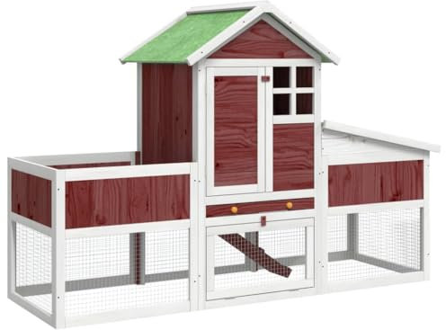 vidaXL Kaninchenstall, Hasenstall mit Nistkasten Freilaufgehege, Kaninchenkäfig für Außenbereich, Kleintierstall Kleintierhaus, Mokka Massivholz Kiefer