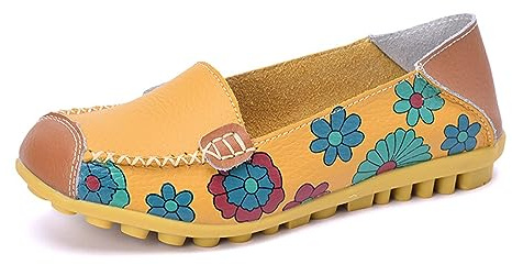 Mocasines de Cuero para Mujer, Mocasines Informales de Cuero, Zapatos náuticos Transpirables para Mujer, Zapatos de Bailarina para Mujer, Zapatos de Talla Grande 35-44,Amarillo,35 EU
