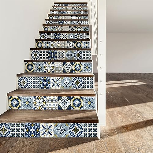 Ambiance - Adhesivo decorativo para escaleras de azulejos de cemento (2 tiras de 15 x 105 cm)