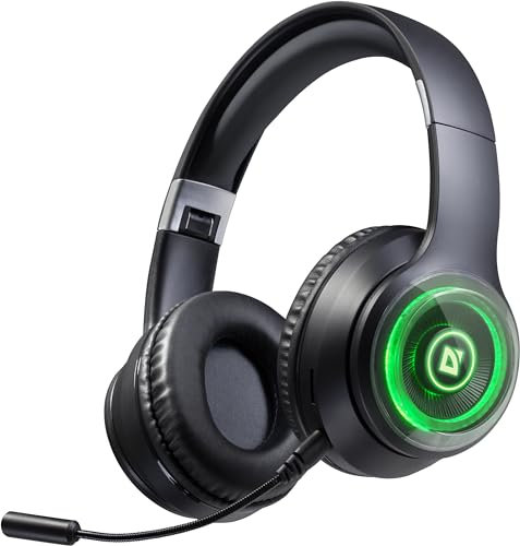 Defender® Bluetooth Headphones Over Ear, 32 Hours Wireless Bluetooth Headphones with 6 EQ Modes, HiFi Stereo, LED Lighting, Removable Microphone, Wireless Headphones for Mobile Phones/Laptops/PC