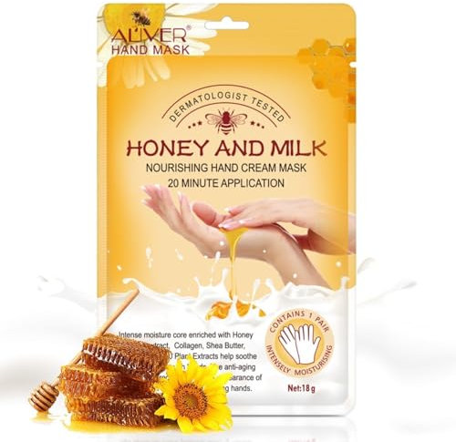 P-Beauty - Maschera per le mani con miele ed estratto di latte, maschera esfoliante, crema per le mani e crema nutriente, anti-invecchiamento, guanti idratanti con vitamine, minerali e collagene, mani