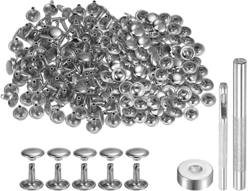 QUARKZMAN 100 Stück 10 x 10mm Leder Nieten, Runde Doppelkappe Tubular Metall Hohlnieten mit Werkzeugen, Zubehör Rücknieten für Lochzange Gürtel Dekoration Kleidung DIY Handwerk (Silber)