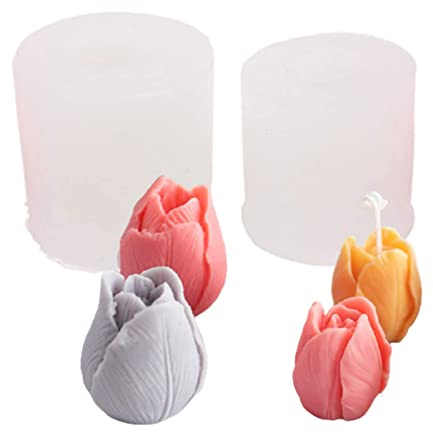 Tulip Candle Mould, 2 Pcs 3D Tulip Flower Silicone Mould Tulip Molds Epoxy Resin Mold for Candle Making Handmade Soap Aromatherapy Fondant Cake Decoration DIY Craft Home Decor (Tulip)