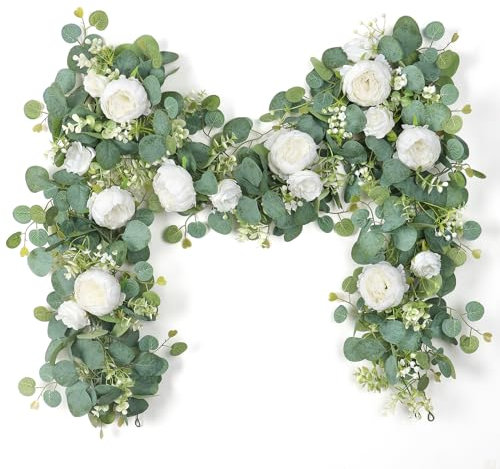 SOMYTING 2 Stück 3,5 m lange Blumengirlande, künstliche Rosenranke, künstliche Blumengirlande, Seidenrosen, Pfingstrosen, hängende Rebe für Hochzeit, Party, Bogen, Tisch, Wand, Hintergrund, Dekoration