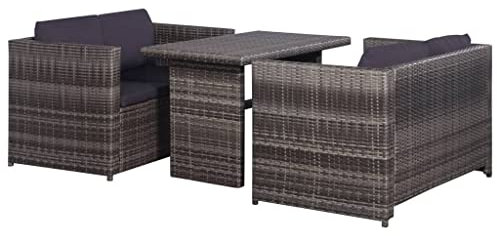 Makastle Bistroset 3-teilig, Balkonset Gartengarnitur mit Kissen, Outdoor Sitzgruppe für 2 Personen, Bistrotisch mit Gartenstühle, Gartenmöbel für Balkon, Poly Rattan Grau