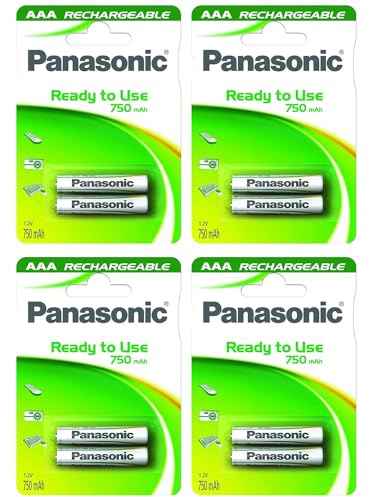 PANASONIC - Lote de 4 ampollas de 2 pilas recargables NiMH Micro AAA 750 mAh Ready to Use