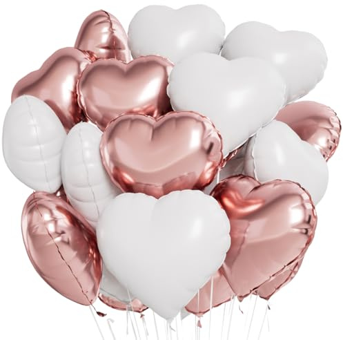 Herz Folienballon,Herz Helium Luftballons,Heliumballon Herzen,Herzluftballons,Herzform Folienluftballon Geeignet für Geburtstag Hochzeit Valentinstag（Weiß Roségold）