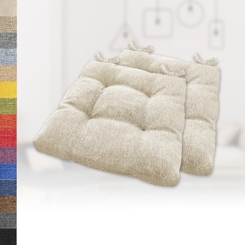 Lsjoaw 2er Set Sitzkissen 30x30x6cm Gemütliche Stuhlkissen mit Bindebänder Polster Auflage Sitzpolster Stuhlauflage Sitzpolster für Gartenstuhl Küche oder Esszimmer Quadrat Leinenimitat Cremefarben