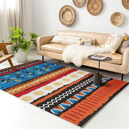 RUGMRZ Waschbarer Teppich Kinderzimmer Anti Rutsch Schlafzimmer Rechteckiger Orange Blau Arbeitszimmer Dekor Wohnzimmer 60X90Cm 1Ft 11.6''X2Ft 11.4''