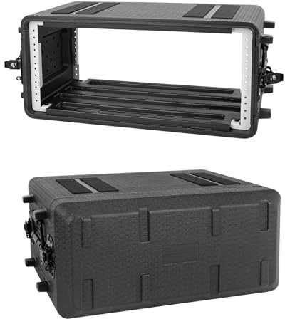 HOHIYO Rack Case, 4U Shallow 12 Depth, 19 Rackmount Flight Case, Durable HDPE Watertight Dust-Proof Shock Mount Rack with Microphone Compartments (260-4U)